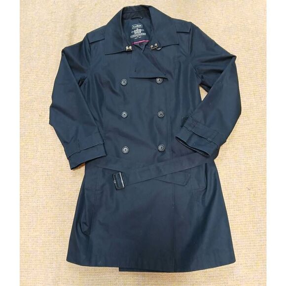 Llbean womens xl navy blue double Breasted long trench coat - Picture 1 of 7